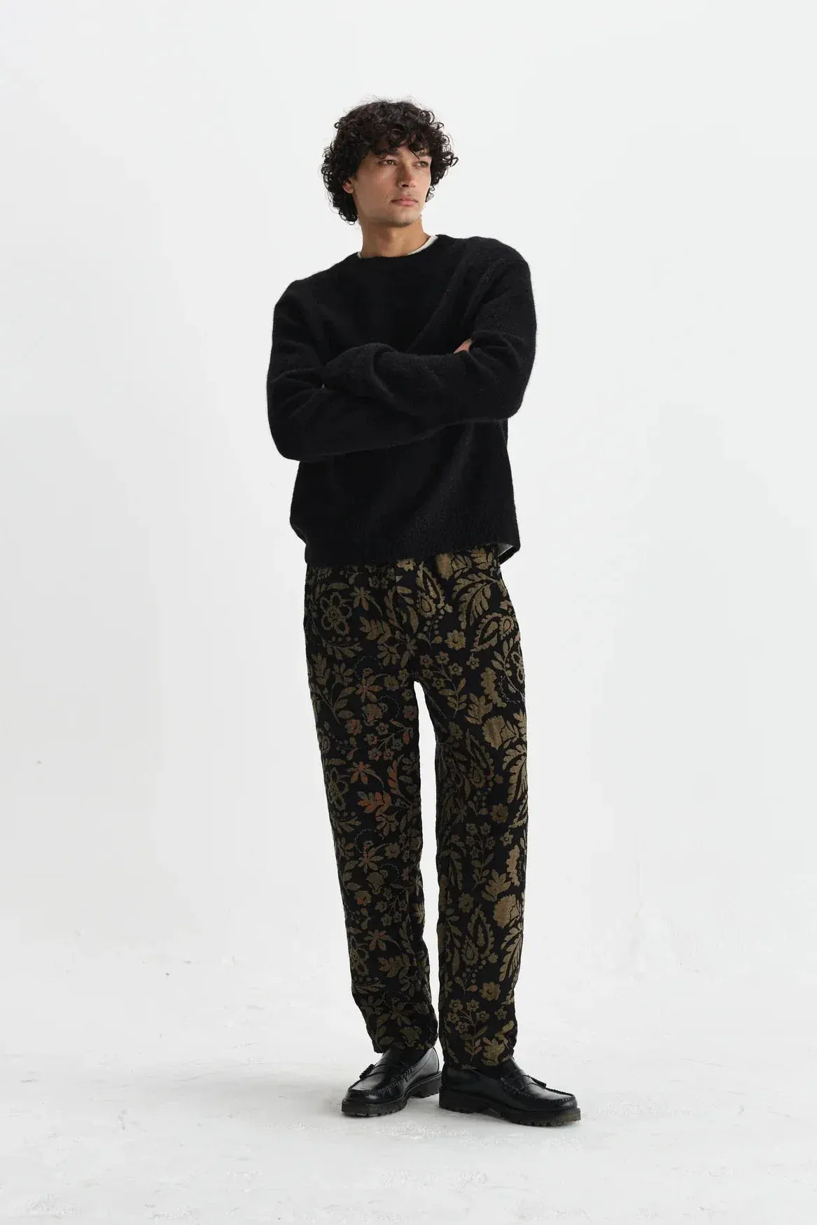 WAX LONDON - Tyne Black And Khaki Chenille Jacquard Trousers – Image 2
