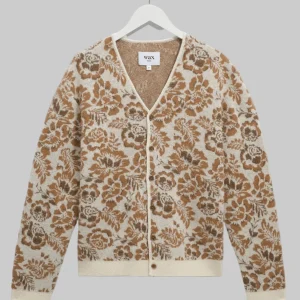 Cardigan WAX LONDON - Alban Natural And Brown Floral Textured Jacquard Cardigan